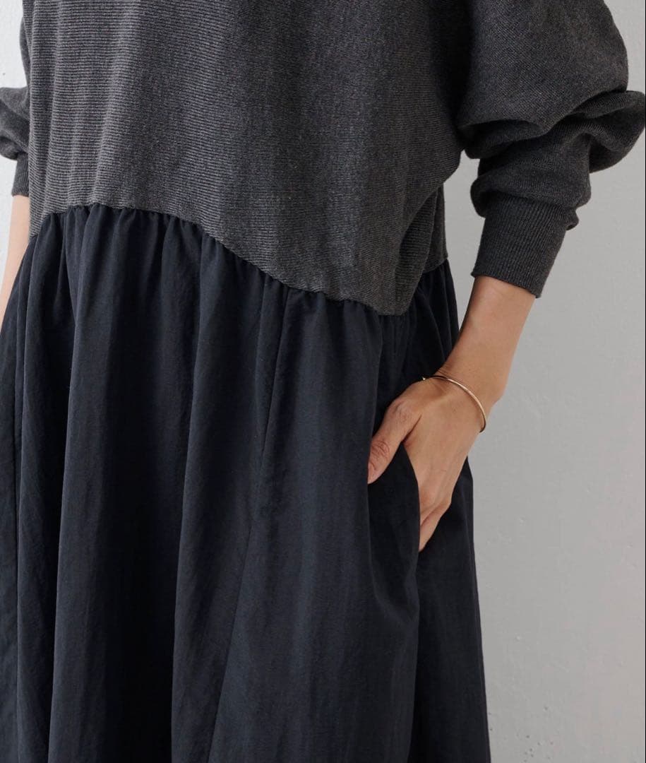 BEARDSLEY ニットコンビギャザーワンピース　タグ付き新品