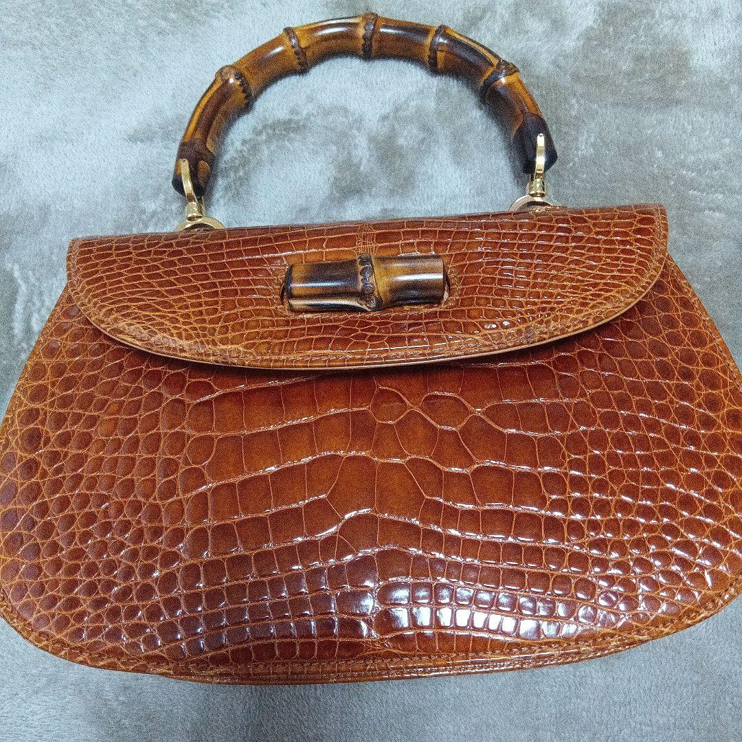 グッチバンブークロコブラウン ハンドバッグ