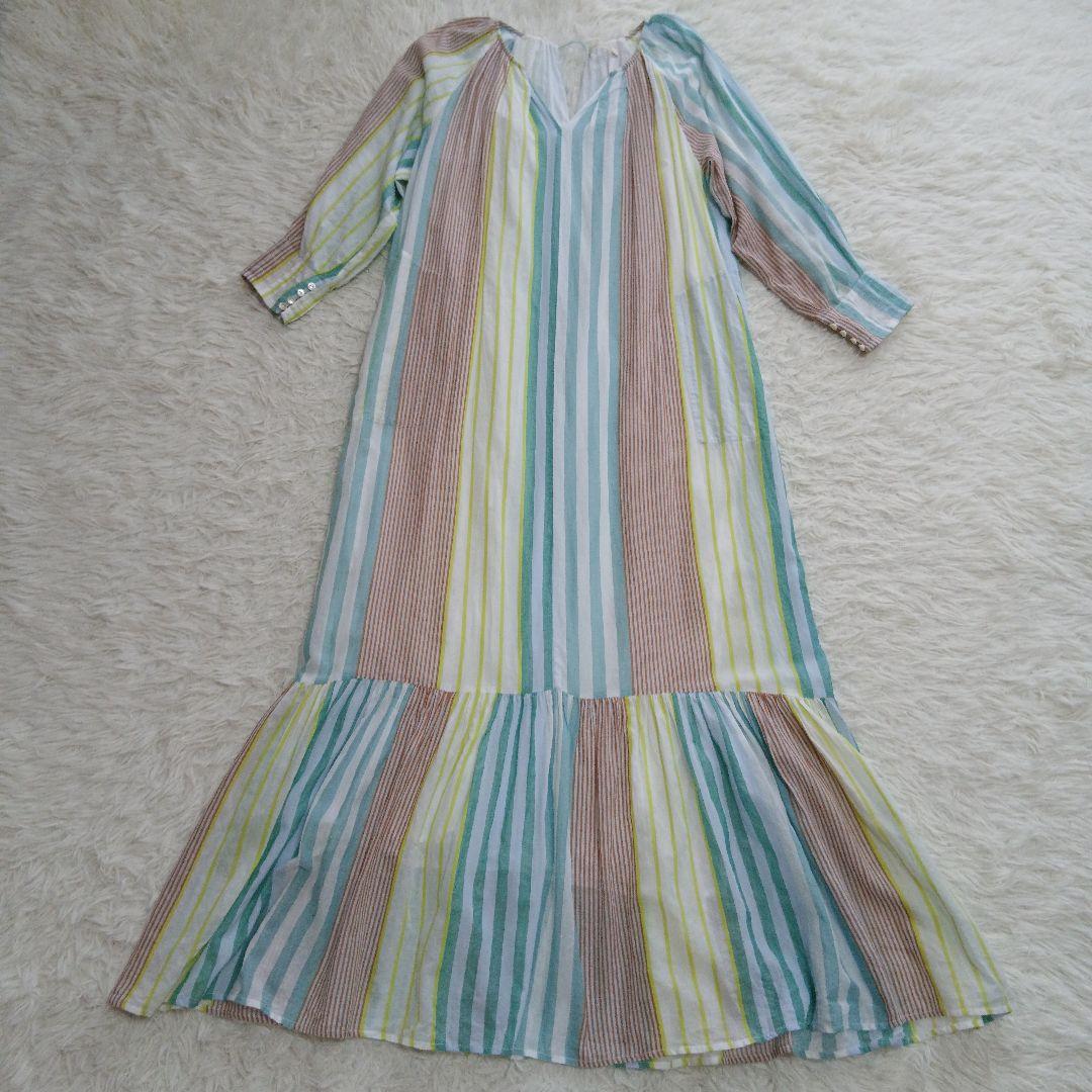 【ne Quittez pas】25SS ストライプ ギャザー ネック ドレス