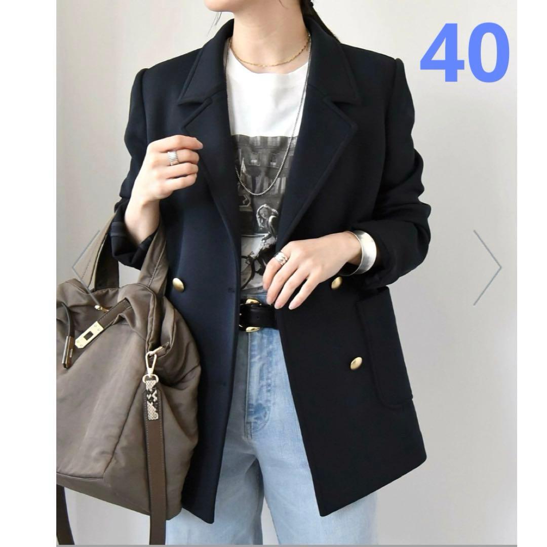 quaranciel 洗える　ジャージー テーラード ダブル ジャケット　紺ブレ