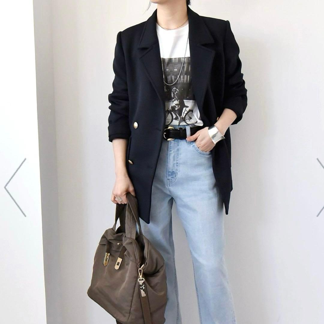 quaranciel 洗える　ジャージー テーラード ダブル ジャケット　紺ブレ