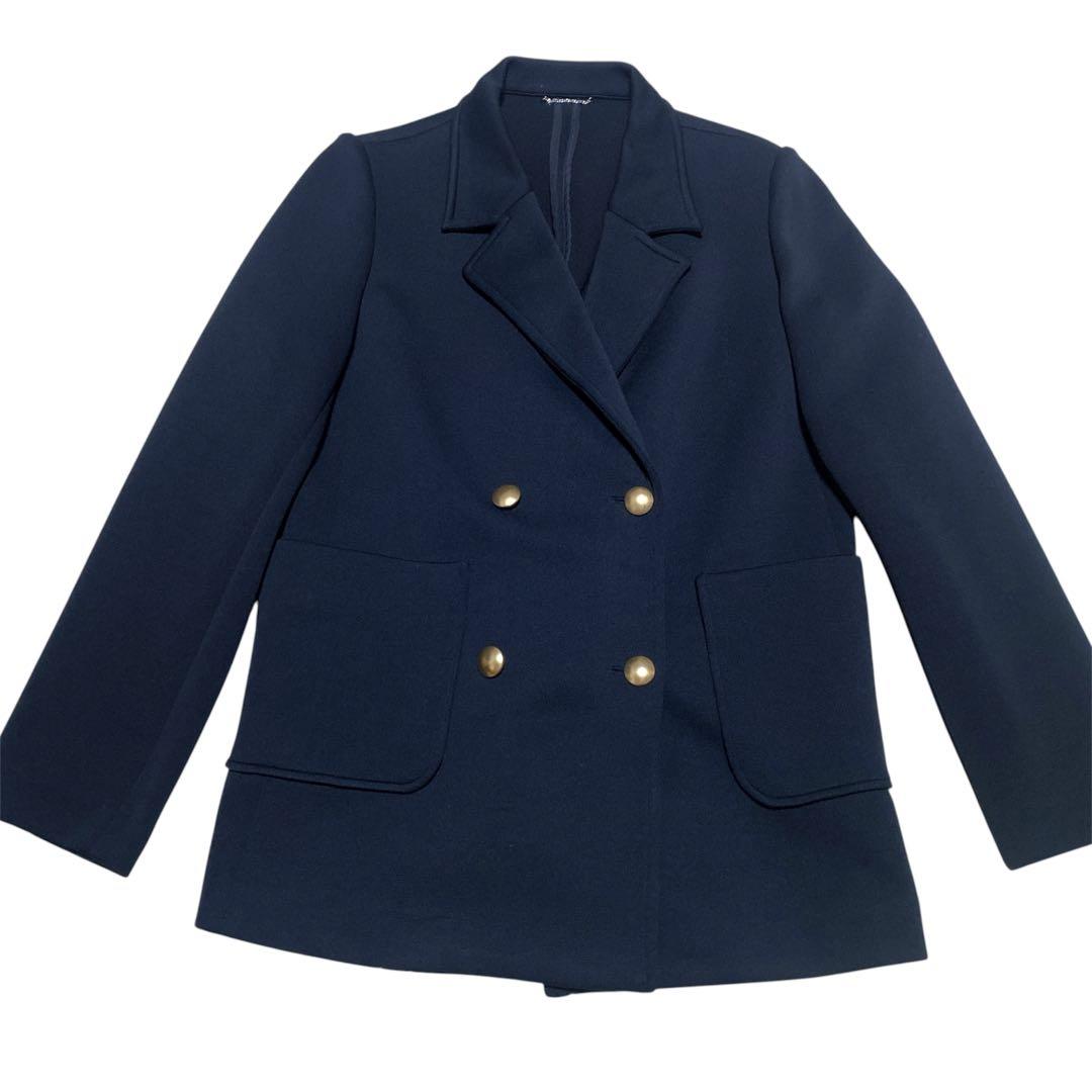 quaranciel 洗える　ジャージー テーラード ダブル ジャケット　紺ブレ