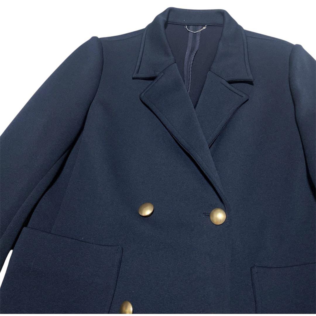 quaranciel 洗える　ジャージー テーラード ダブル ジャケット　紺ブレ