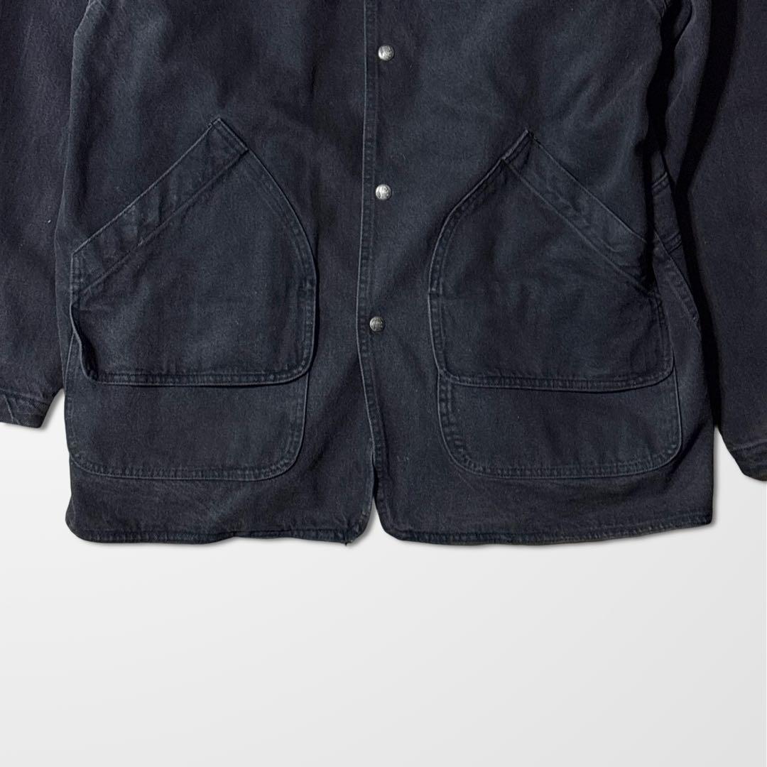 デニム　レザー　ワーク　ジャケット　襟レザー　ブラック　チョア　古着　ブラック