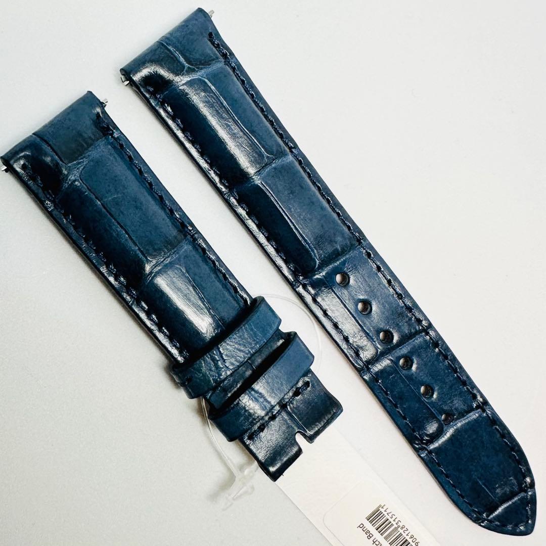 3079#20mm-18mmダークブルー★本物クロコダイルレザーベルト★スイス製
