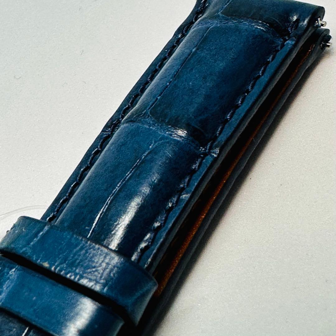 3079#20mm-18mmダークブルー★本物クロコダイルレザーベルト★スイス製