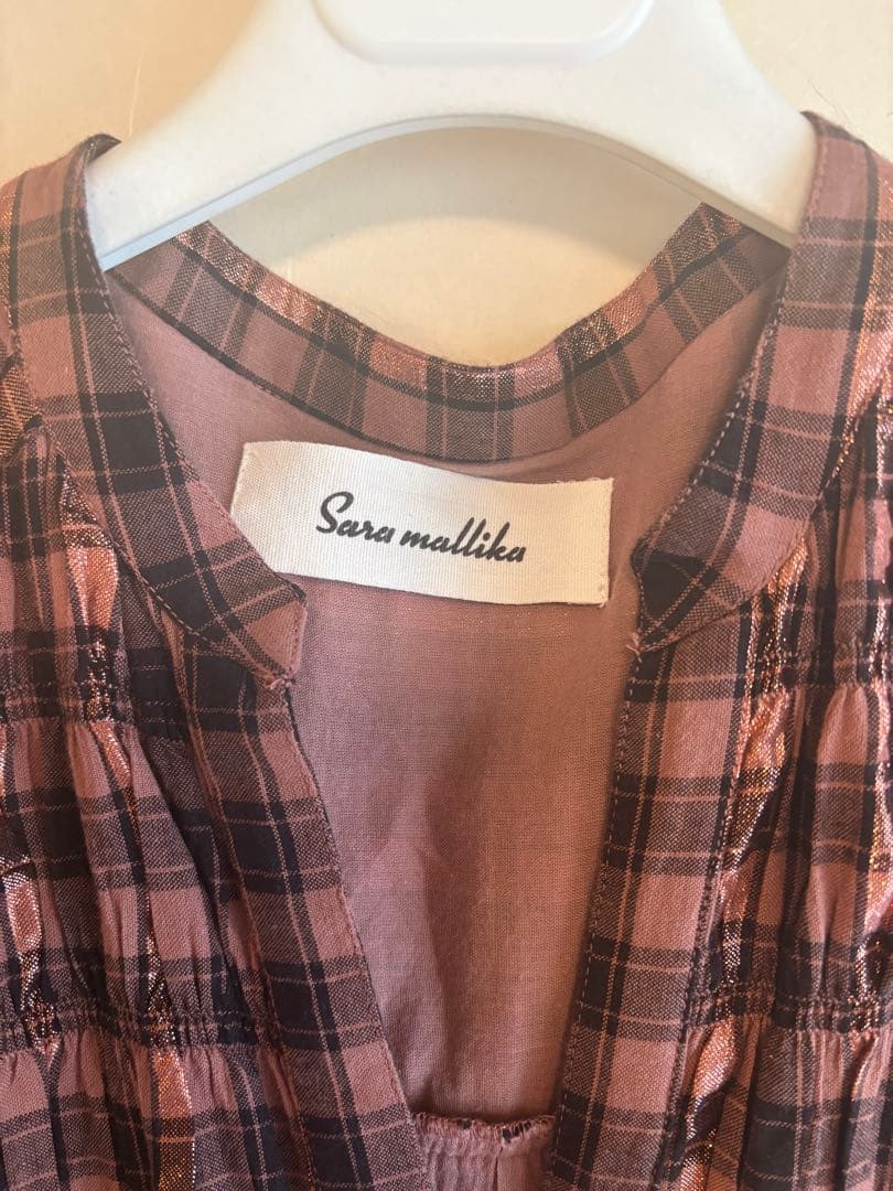 Sara mallika /サラマリカコットンチェックシャーリングドレス　S