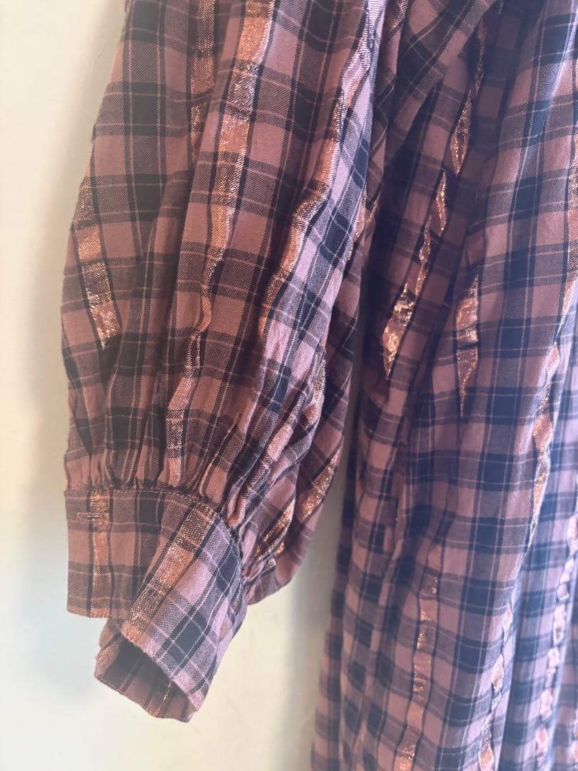 Sara mallika /サラマリカコットンチェックシャーリングドレス　S