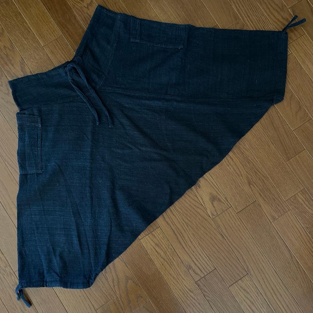 うさとの服 USATO ショート丈 ムササビ パンツ 黒 藍染め 麻