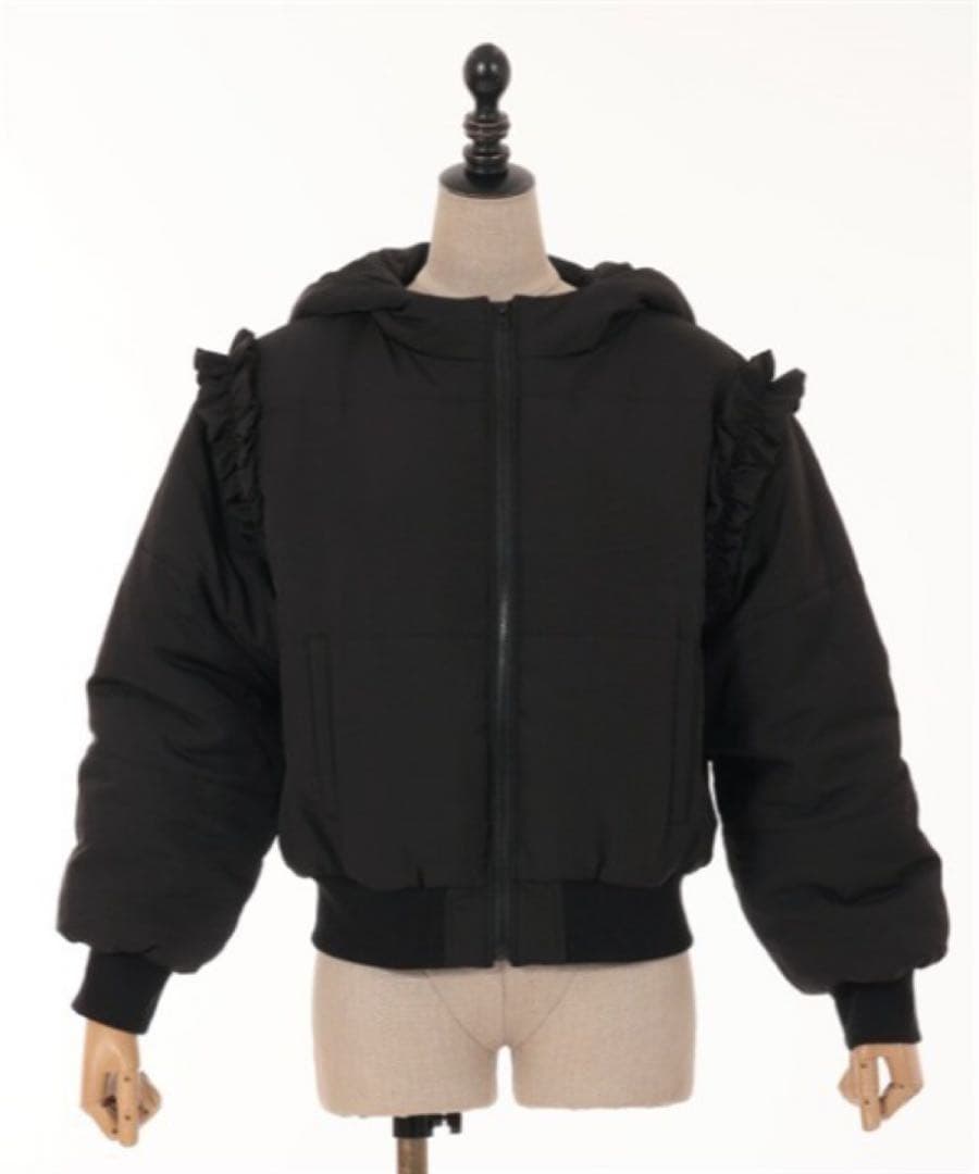 ブルゾン アウター ボリュームフリルショートジャケット レディース 黒 ブラック