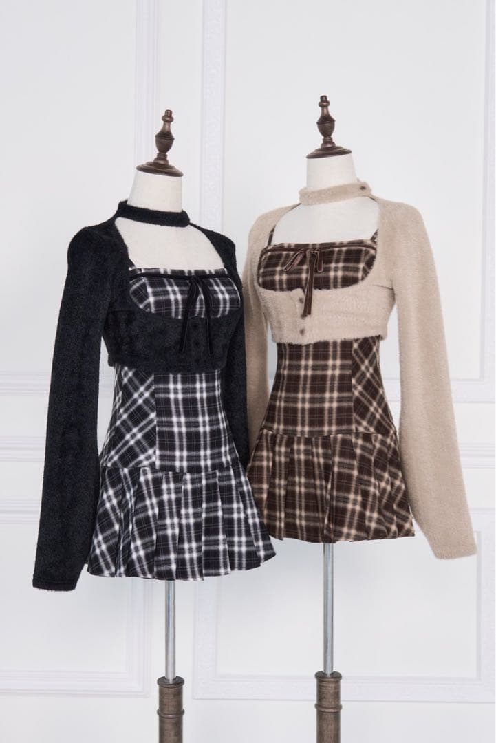 BunnyLis ファーボレロ×チェックミニワンピ