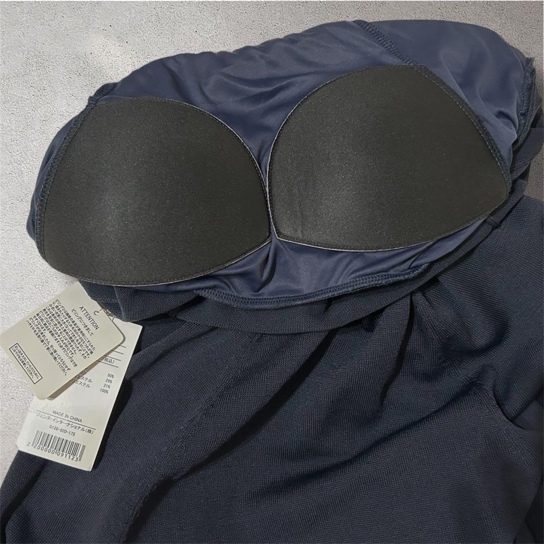 新品未使用 タグ付き オフショルダー　フレアニットワンピース ネイビー L