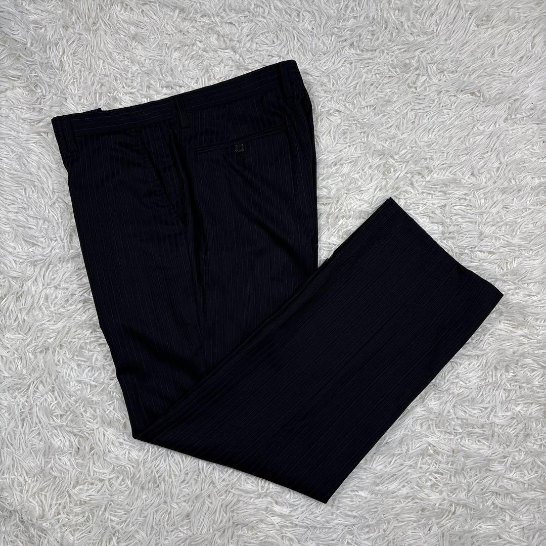 【美品】エポカウォモ ウールシルク混 セットアップ スーツ ストライプ 黒 L