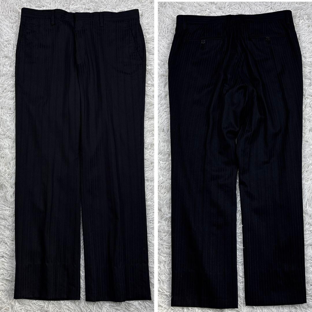 【美品】エポカウォモ ウールシルク混 セットアップ スーツ ストライプ 黒 L