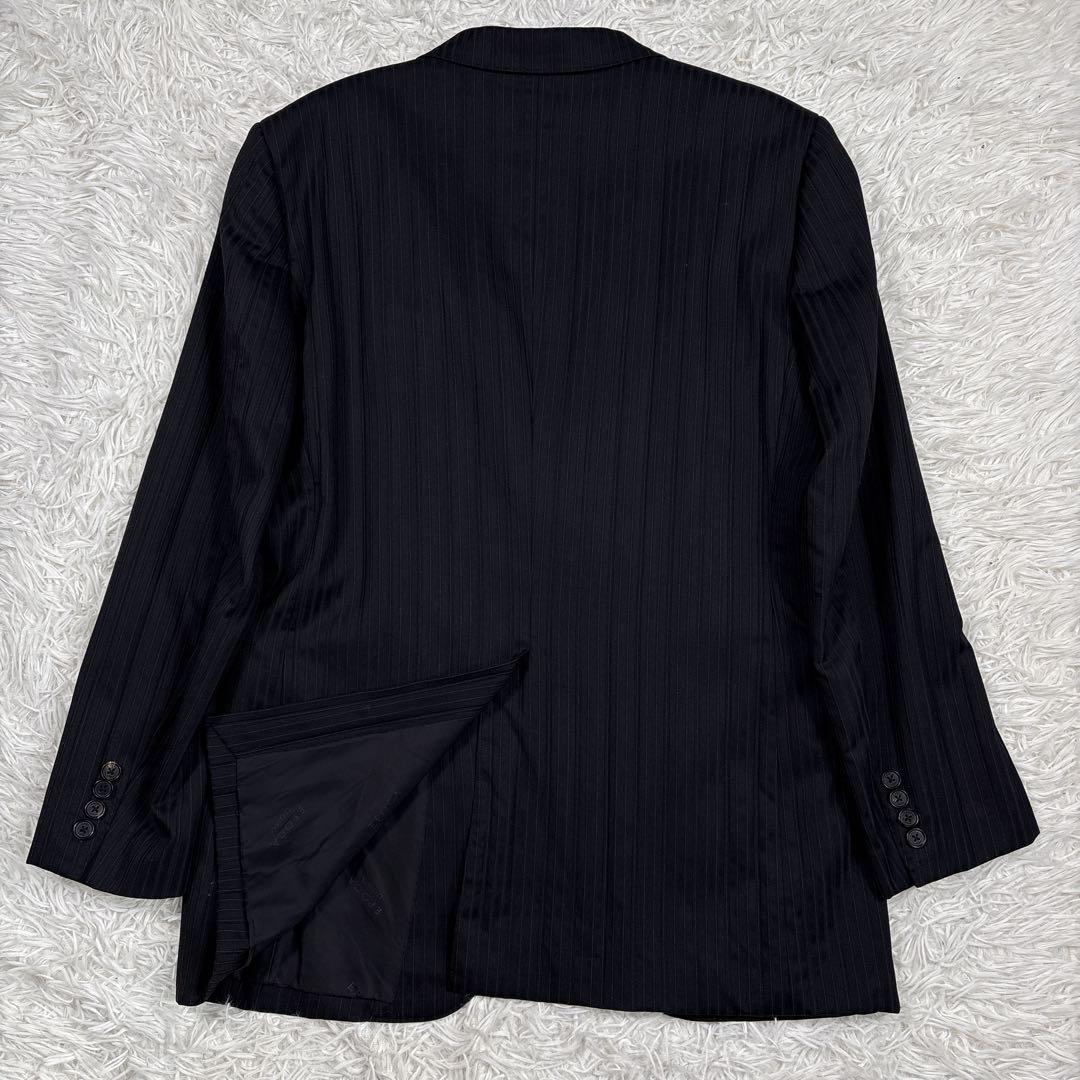 【美品】エポカウォモ ウールシルク混 セットアップ スーツ ストライプ 黒 L