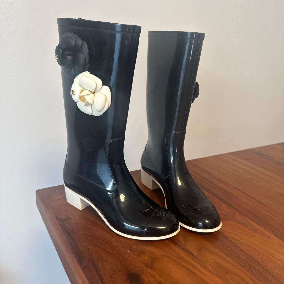 セール！CHANEL シャネル カメリアレインブーツ 長靴 36 レインシューズ
