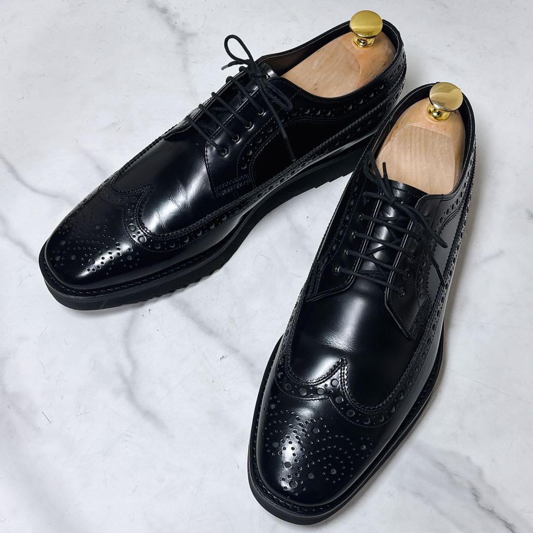 極美品 リーガル レザーシューズ W35B ウィングチップ 厚底 メダリオン 黒