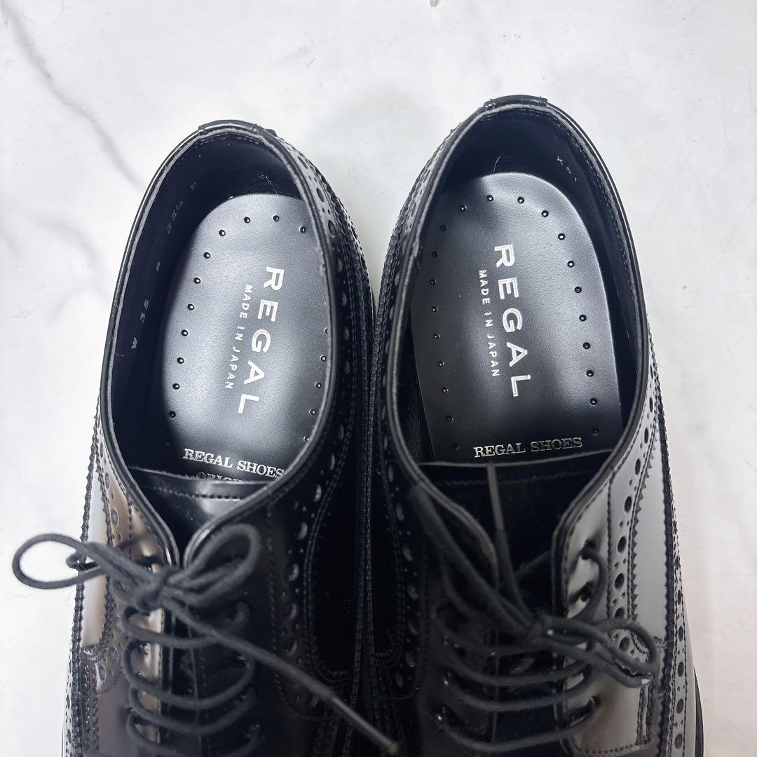 極美品 リーガル レザーシューズ W35B ウィングチップ 厚底 メダリオン 黒