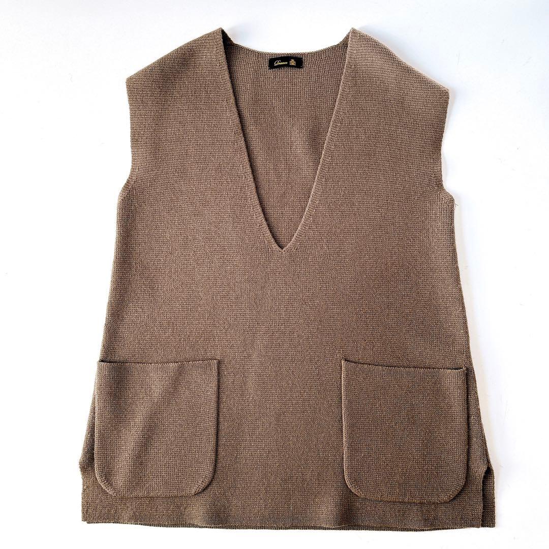 美品⁑ドゥロワー　9Gウールカシミヤ ミラノ編み Vネックニットジレ　ブラウン