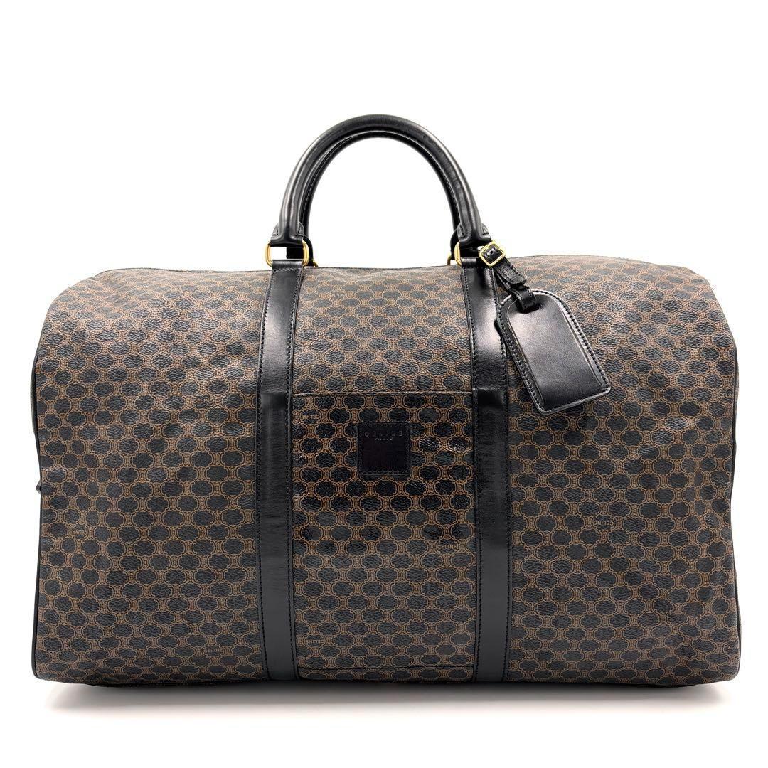 【美品】セリーヌ ボストンバッグ 黒マカダム トリオンフ 大容量 黒 ブラウン