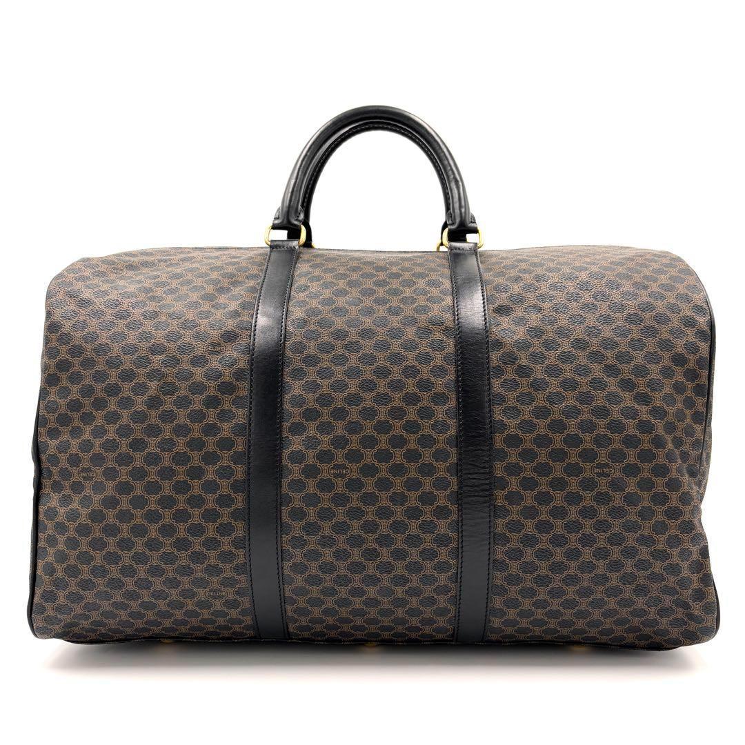 【美品】セリーヌ ボストンバッグ 黒マカダム トリオンフ 大容量 黒 ブラウン