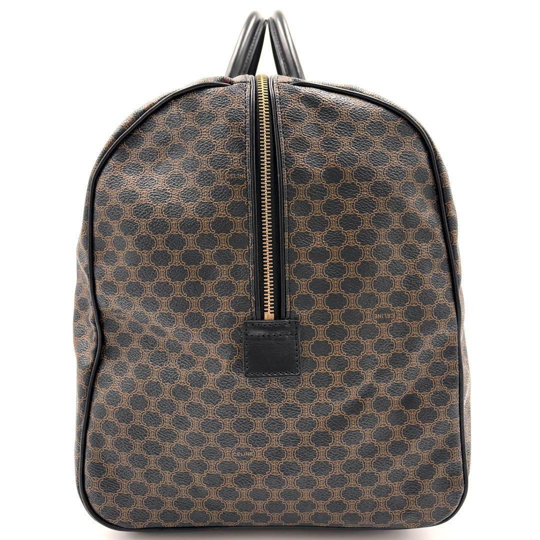 【美品】セリーヌ ボストンバッグ 黒マカダム トリオンフ 大容量 黒 ブラウン