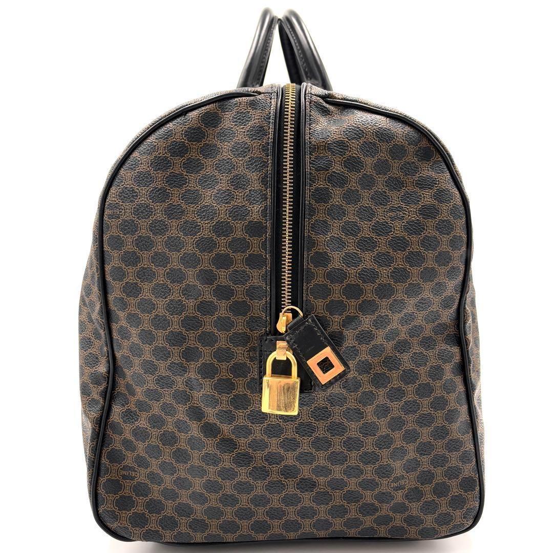 【美品】セリーヌ ボストンバッグ 黒マカダム トリオンフ 大容量 黒 ブラウン