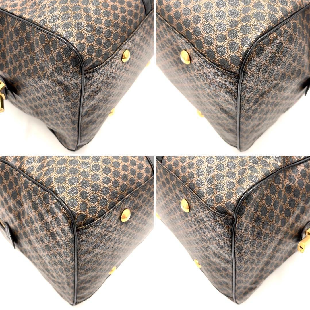 【美品】セリーヌ ボストンバッグ 黒マカダム トリオンフ 大容量 黒 ブラウン