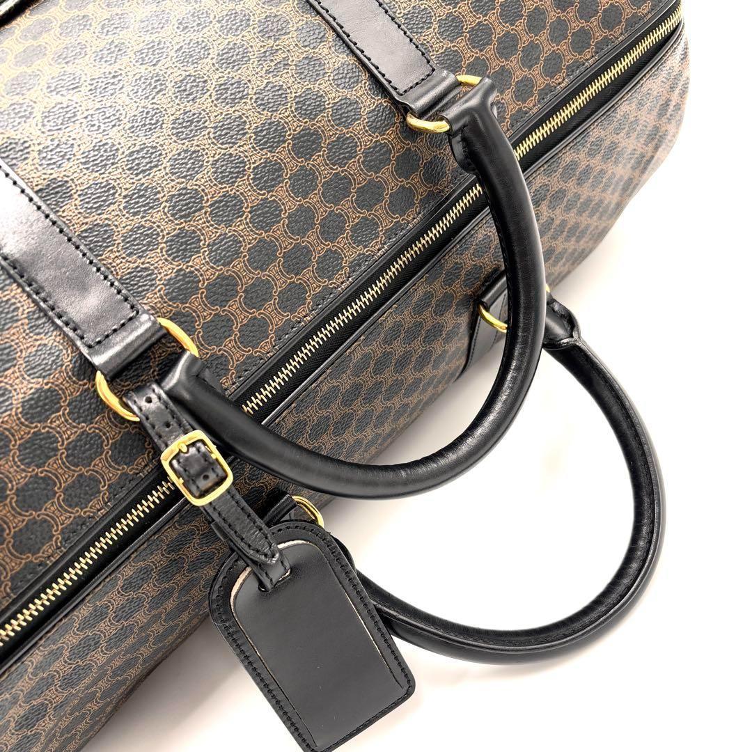 【美品】セリーヌ ボストンバッグ 黒マカダム トリオンフ 大容量 黒 ブラウン