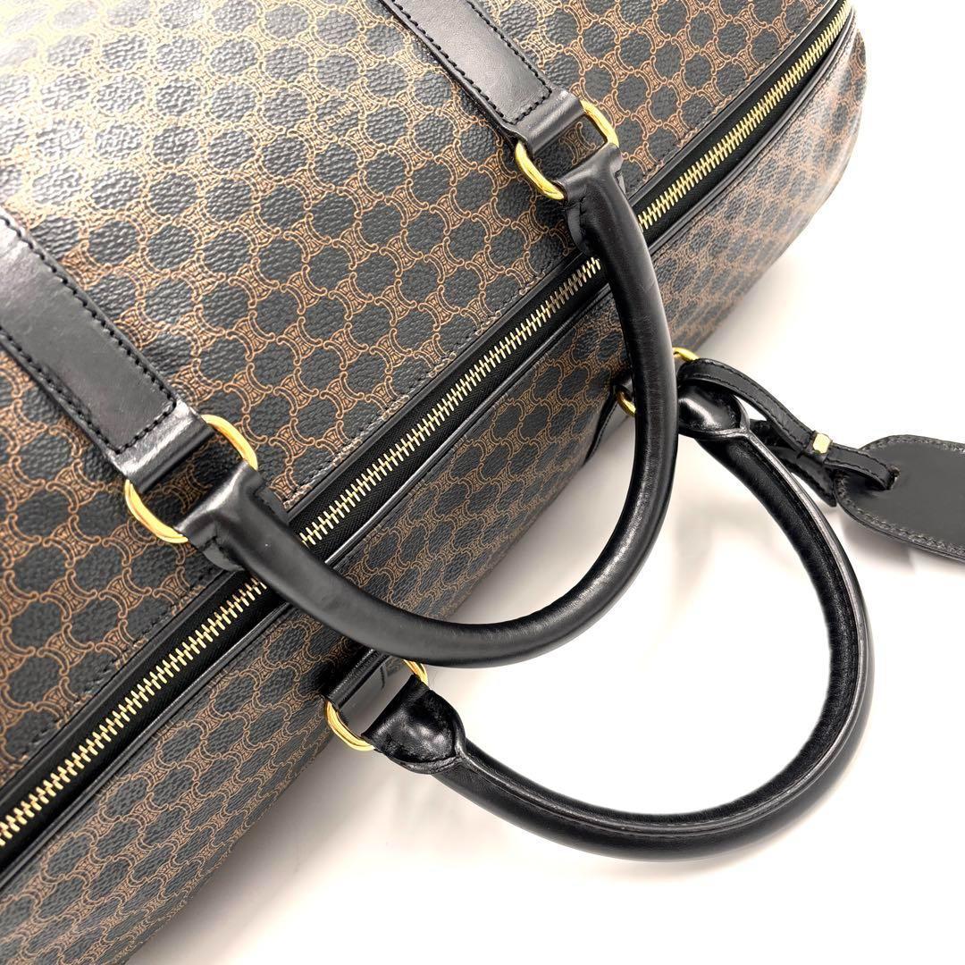 【美品】セリーヌ ボストンバッグ 黒マカダム トリオンフ 大容量 黒 ブラウン