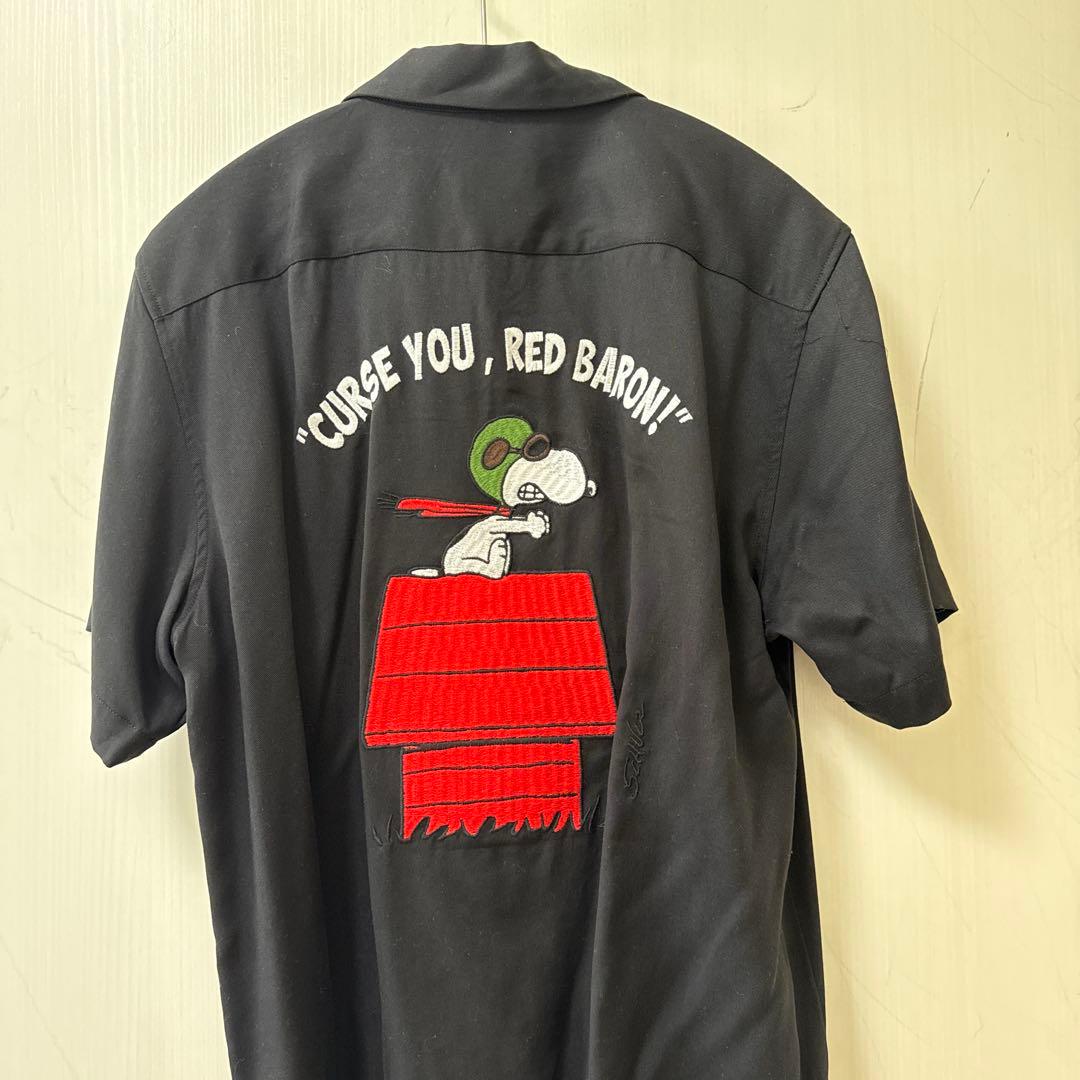 ヒューストン×スヌーピー コラボ 刺繍 ボウリングシャツ BK-M