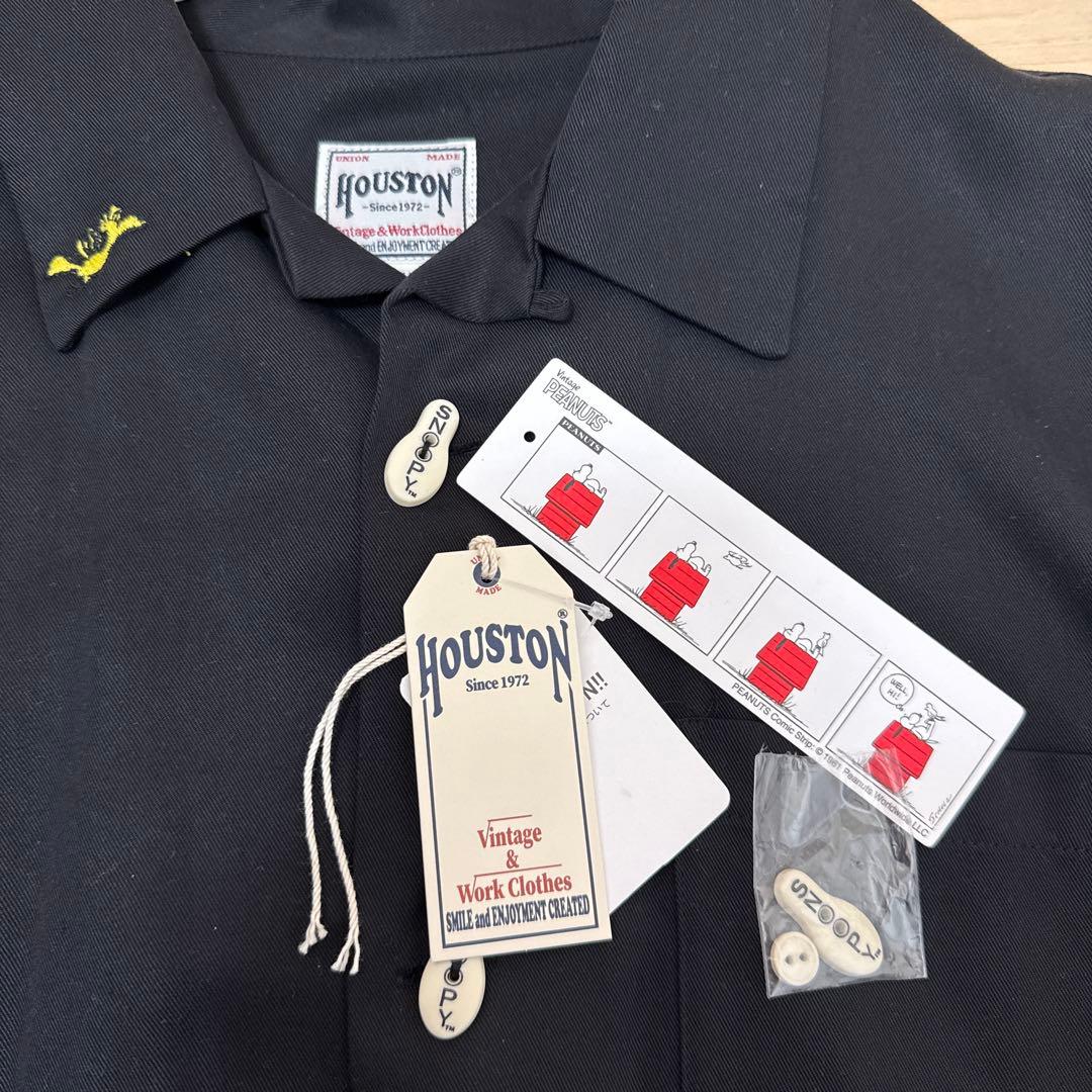 ヒューストン×スヌーピー コラボ 刺繍 ボウリングシャツ BK-M