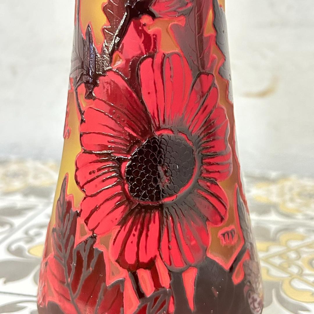 【証明書】　エミールガレ 　花瓶　カメオ彫り　被せガラス　高さ19cm