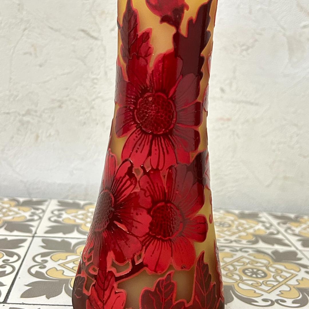 【証明書】　エミールガレ 　花瓶　カメオ彫り　被せガラス　高さ19cm