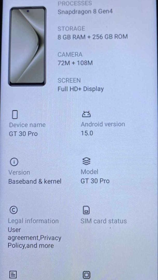 未使用 Android スマートフォンGT30 Pro 8GB/256GB