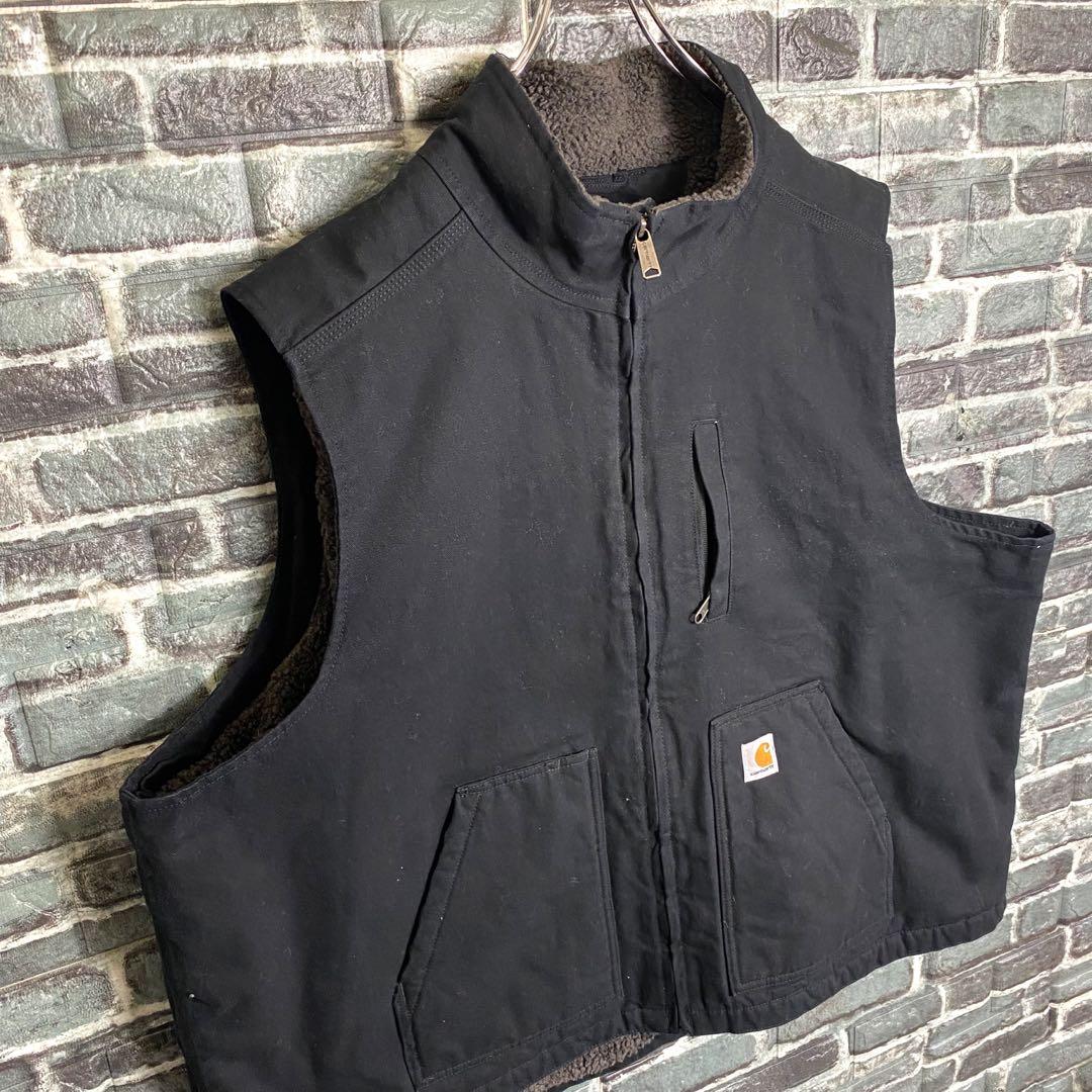 カーハート☆ダックベスト 裏ボア ブラック 黒 ビッグシルエット 古着 gw8