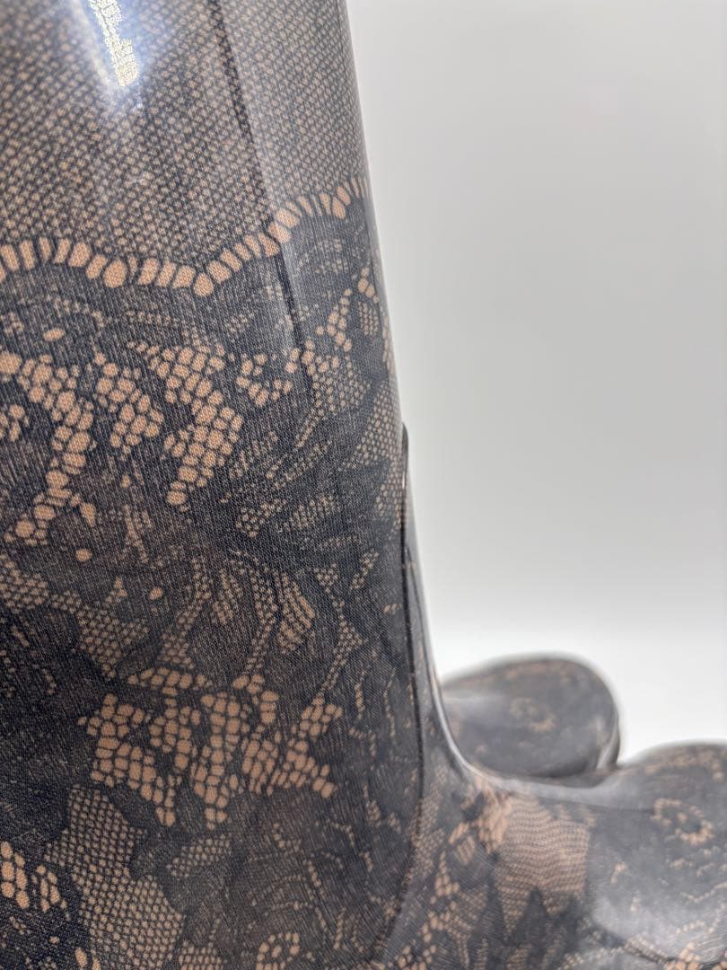 【VALENTINO】レインブーツ　ブラック　ベージュ　レース柄　38サイズ