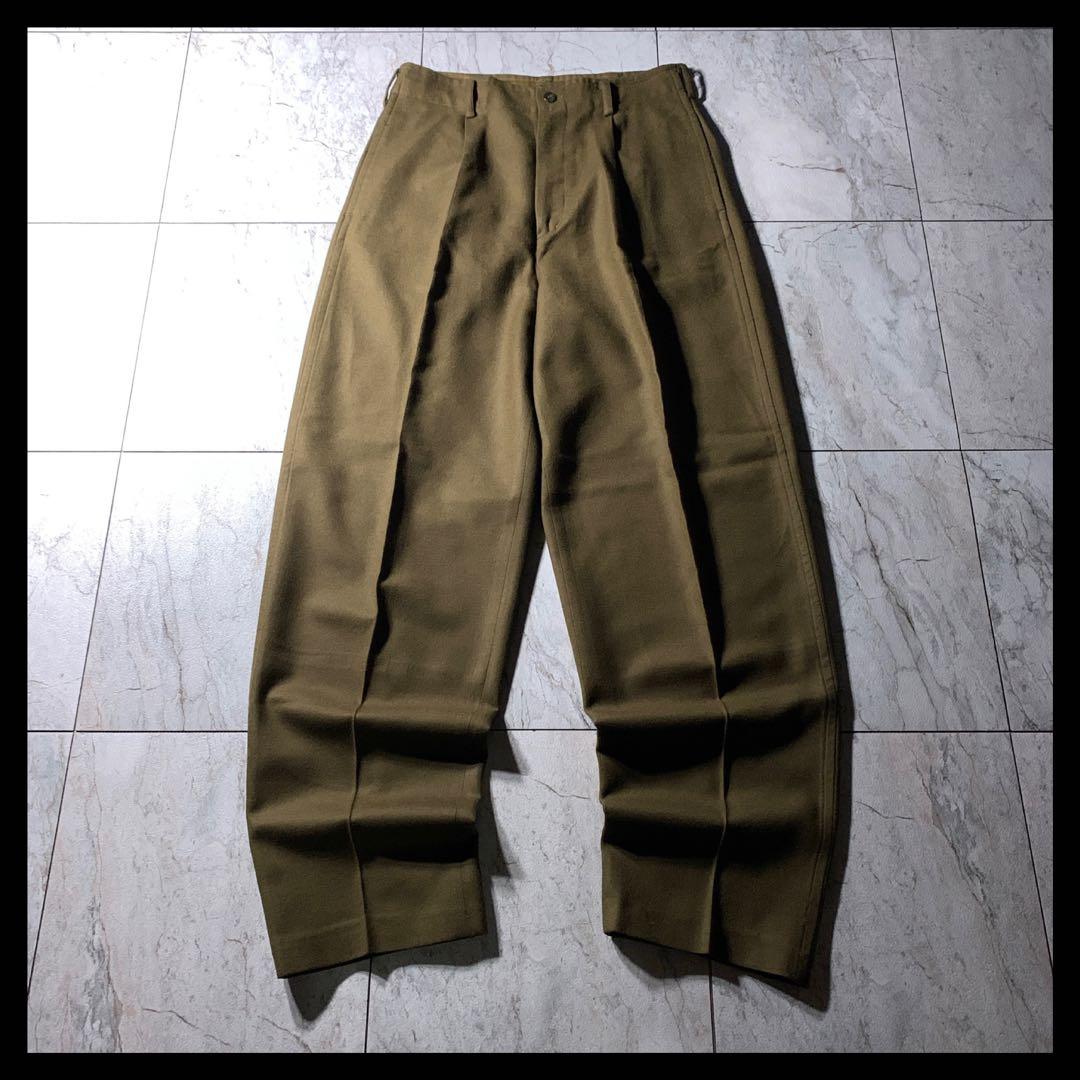 80s〜 HAI イッセイミヤケ タック ウール ワイドスラックス カーキ 美品