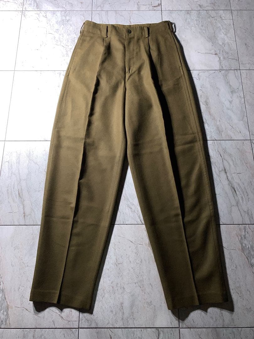 80s〜 HAI イッセイミヤケ タック ウール ワイドスラックス カーキ 美品