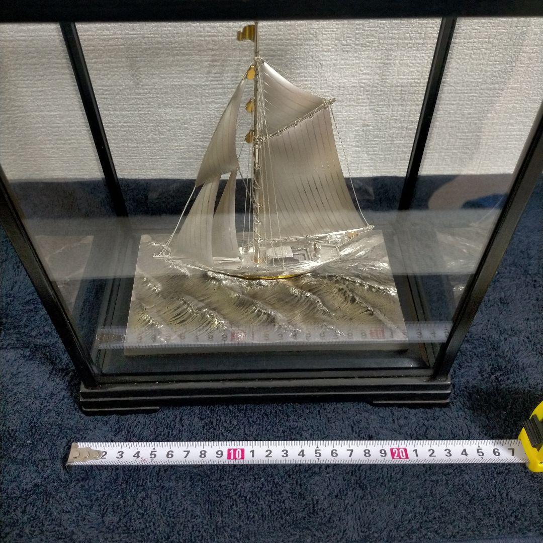 金属製 帆船模型 木製台座付き