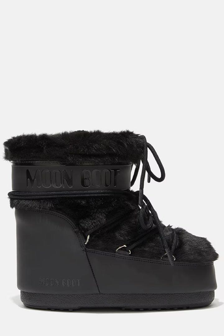 靴 MOON BOOT ICON LOW BLACK FAUX-FUR BOOTS