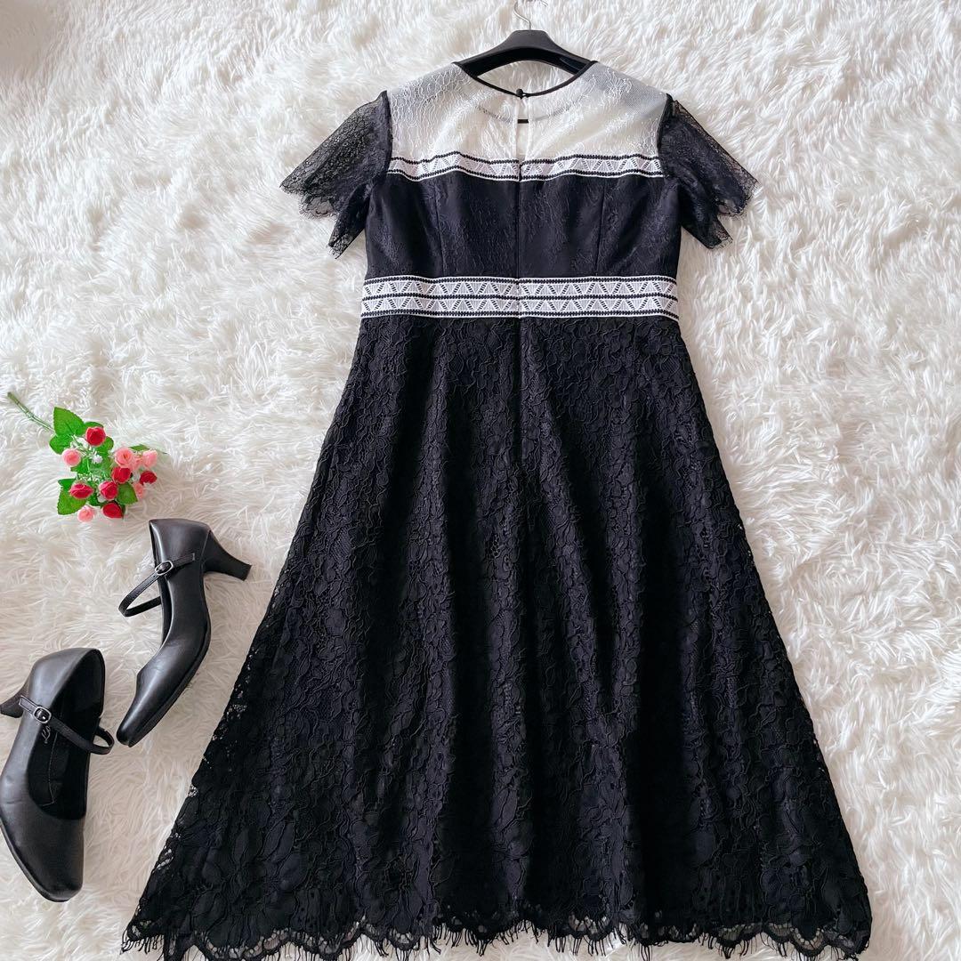 美品 グレースコンチネンタル ロング丈 ワンピース 総レース ドレス 刺繍 黒