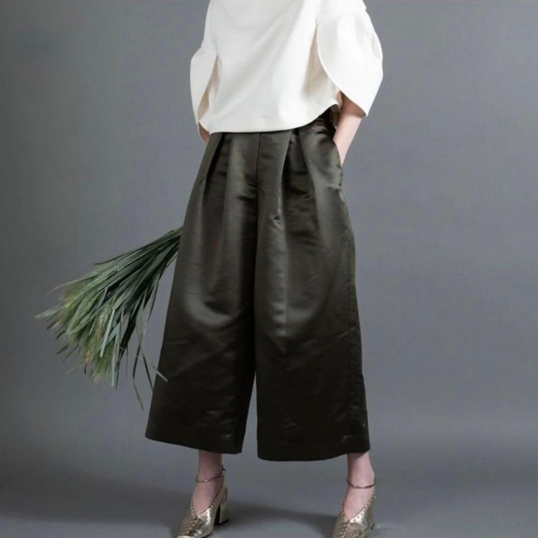 Heve へイヴ サテンフレアガウチョパンツ オリーブ 36