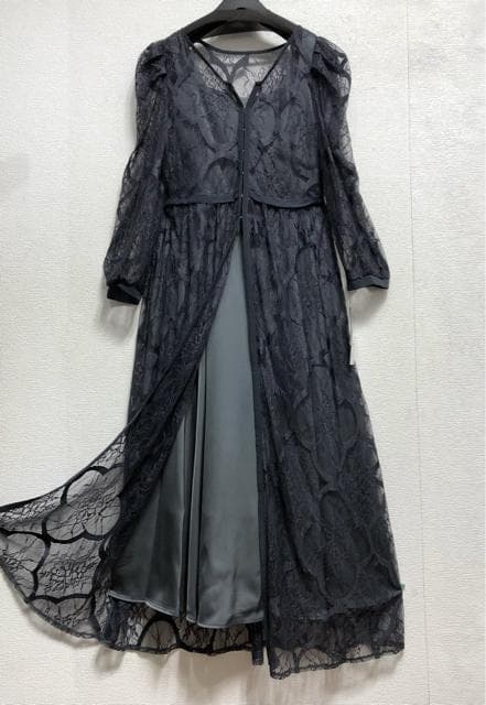 新品☆Lくすみカラー♪総レース重ね着ワンピースドレス♪着回し◎♪結婚式☆a173
