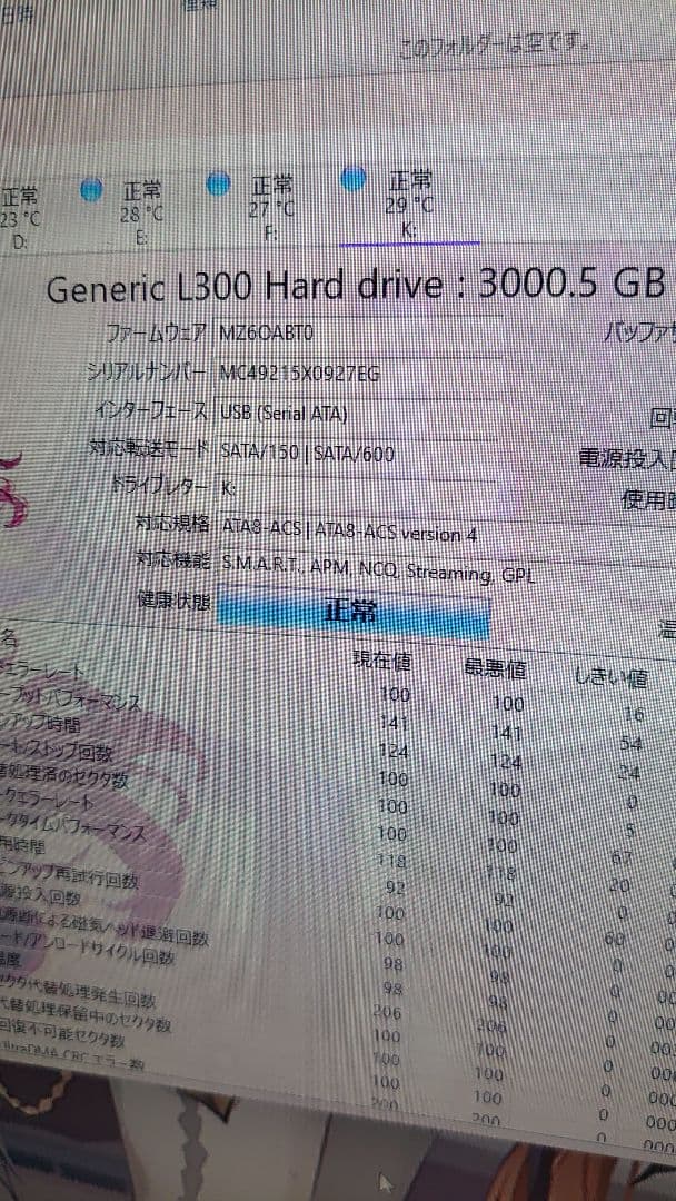 Maxtor 3TB HDD SATA 5400rpm 正常判定 中古