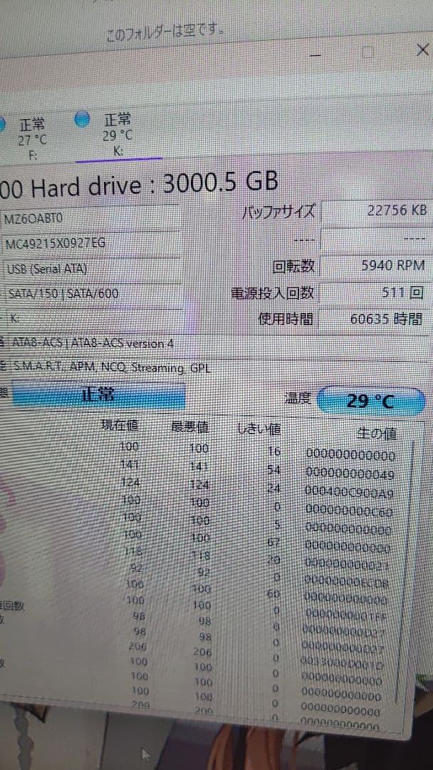 Maxtor 3TB HDD SATA 5400rpm 正常判定 中古