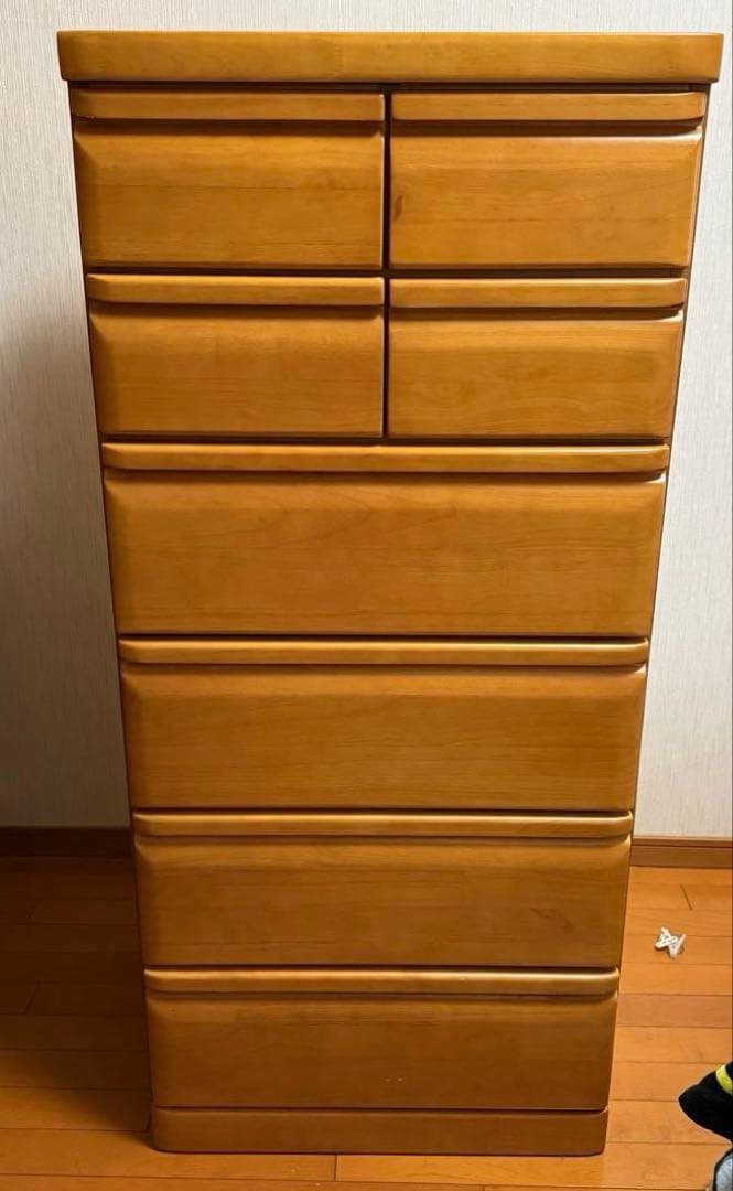 木製ハイチェスト ナチュラルウッド 6段　8引出し　レール4引き出し