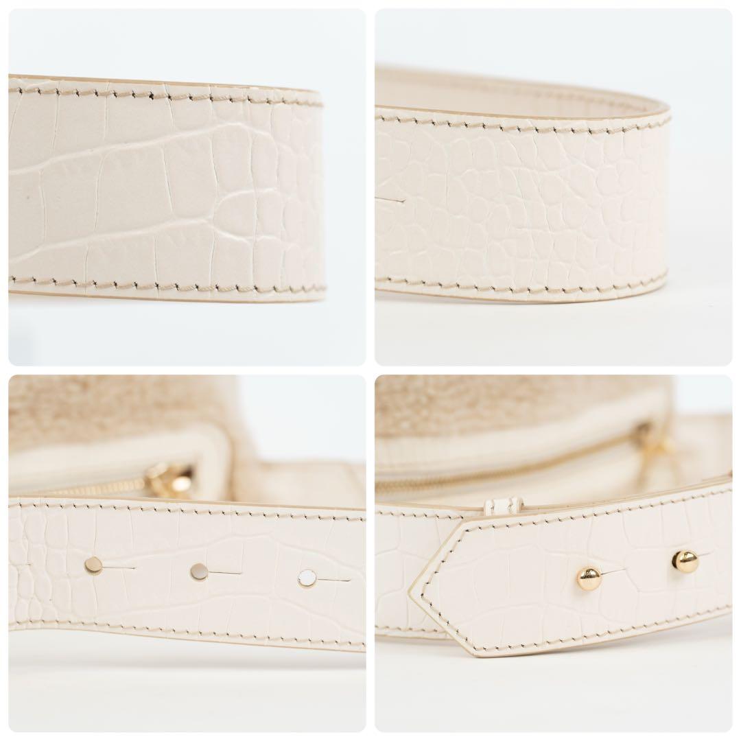 【極美品✨】マックスマーラ テディベア ボディバッグ クロコ型押し レザー 白