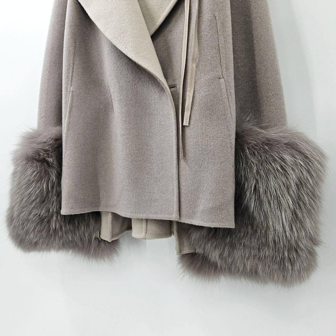 【新品同様】ドゥロワー　フォックス　ポンチョ　ケープ　ダブルフェイス　グレージュ