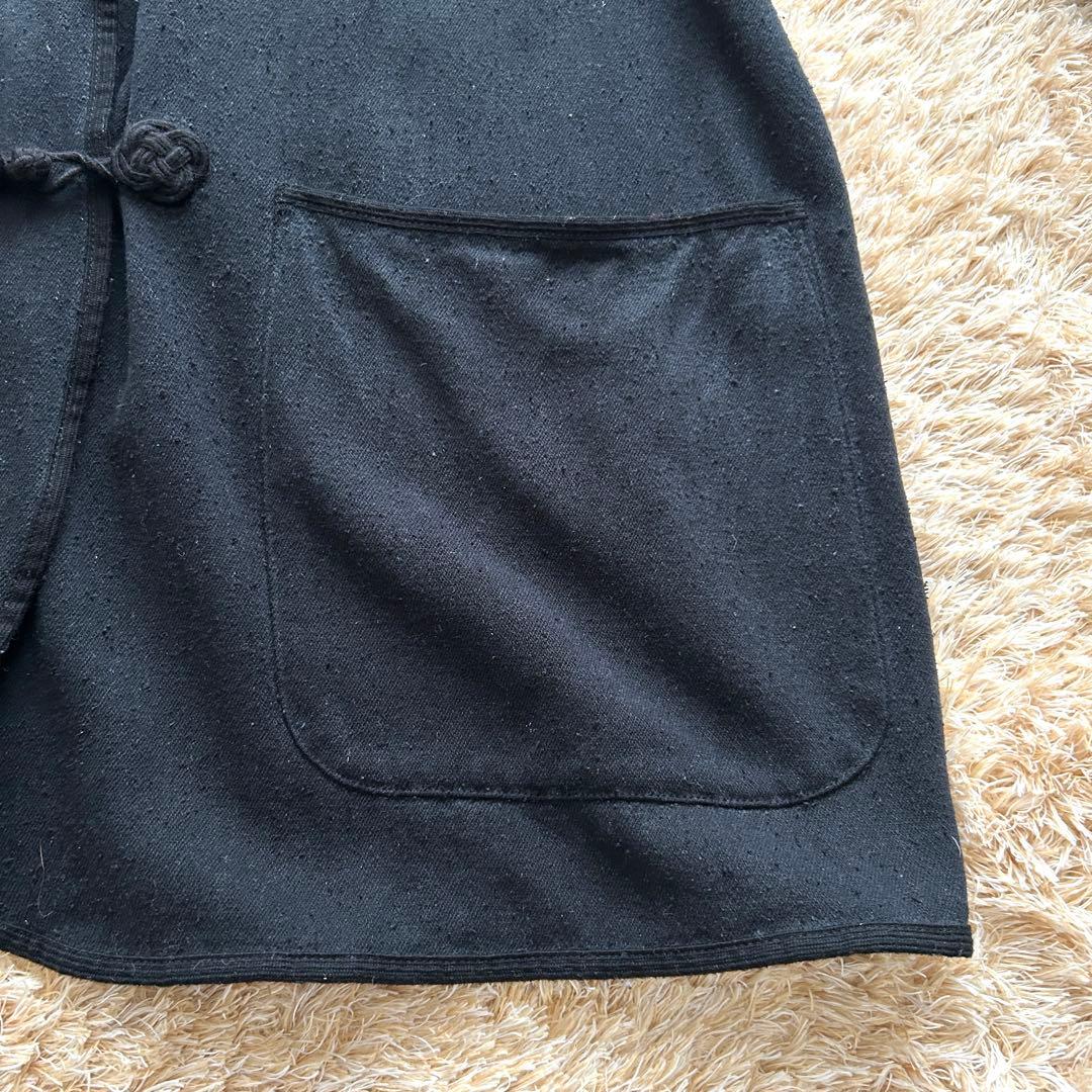 コモリ シルク ローブボタン ノーカラー ジャケット シルク ブラック